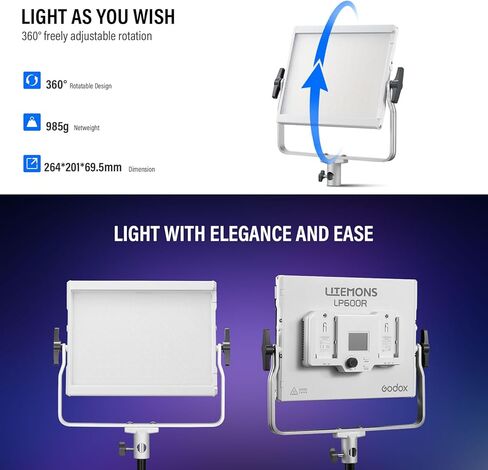 Godox Litemons LP600R 60W RGB LED Light Panel 2-Light Kit, 2-Pack with Battery Power, Light Stand, Carrying Case, 1800-10000K, 9270Lux@0.5m, APP Control for YouTube Video Recording and Live Streaming in Kuwait