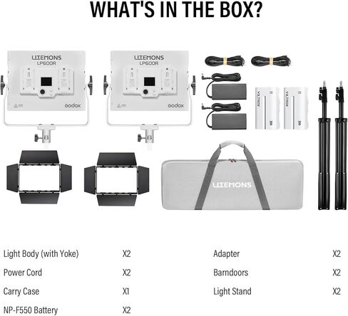 Godox Litemons LP600R 60W RGB LED Light Panel 2-Light Kit, 2-Pack with Battery Power, Light Stand, Carrying Case, 1800-10000K, 9270Lux@0.5m, APP Control for YouTube Video Recording and Live Streaming in Kuwait