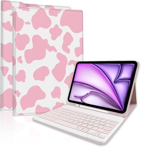 Topperfekt for iPad Air 11 بوصة (M2 2024/M3 2025) حالة لوحة المفاتيح ، قابلة للانفصال ، قابلة للشحن ، حامل قلم مُمثل من أجل iPad Air 4/5th 2020/2022 10.9 " - Cow Pink in Saudi Arabia