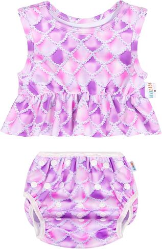 Swim Diaper with Matching Top, 3TBaby Reusable Toddler Baby Girls Swimsuit,Tankin Swimwear Two-Piece Skirt in Kuwait