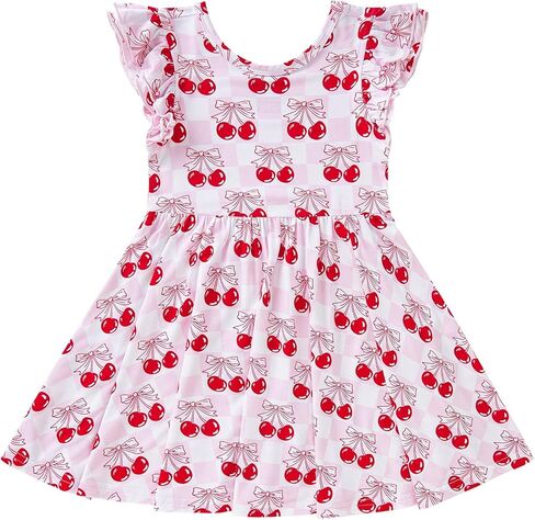 pureborn Baby Toddler Girl Viscose from Bamboo Dress Twirly Dresses 2-5T | OEKO-TEX Certified, buttery soft, stretchy, breathable, twirly flowy skirt, ruffle flutter sleeves, all-over prints in Saudi Arabia