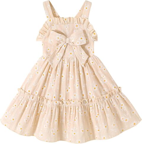 HAPPYMA Toddler Dress Baby Girl Summer Clothes Bowknot Ruffle Sleeveless Long Sundress Princess Party Outfits in Kuwait