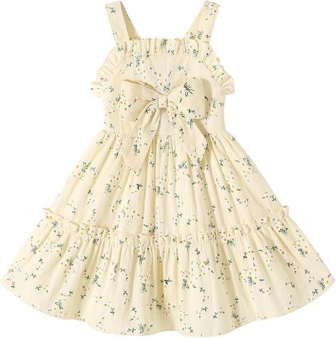 HAPPYMA Toddler Dress Baby Girl Summer Clothes Bowknot Ruffle Sleeveless Long Sundress Princess Party Outfits in Saudi Arabia