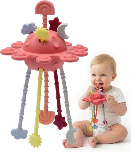 Silicone Baby Sensory Pull String Toy for 18+ Months, Montessori Toys for Toddlers, Sensory Activity Travel Toy for Airplane Car Seat Stroller, Fine Motor Skills Early Learning Gift (Yellow) in Kuwait
