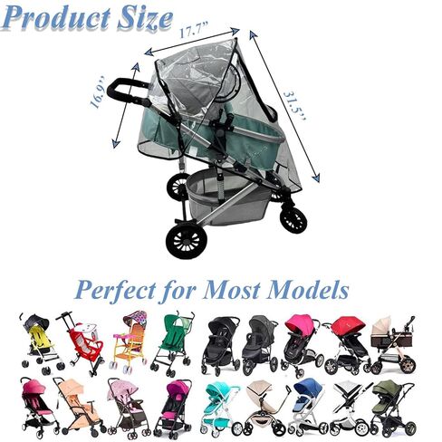 Unisize Pet Stroller Rain Cover - Foldable Clear Protection for Snow, Wind & Rain, Suitable for Most Models in Kuwait