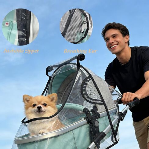 Unisize Pet Stroller Rain Cover - Foldable Clear Protection for Snow, Wind & Rain, Suitable for Most Models in Kuwait