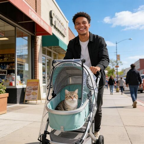 Unisize Pet Stroller Rain Cover - Foldable Clear Protection for Snow, Wind & Rain, Suitable for Most Models in Kuwait