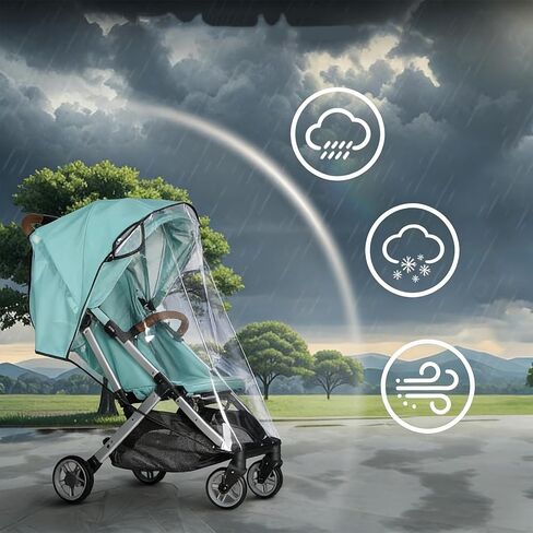 Unisize Pet Stroller Rain Cover - Foldable Clear Protection for Snow, Wind & Rain, Suitable for Most Models in Kuwait