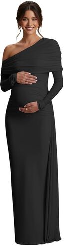 Satin Maternity Dress for Photography One Shoulder Ruched Pregnancy Photoshoot Outfit for Baby Shower Gown with Wrap in Saudi Arabia