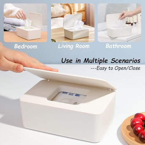 Wipes Dispenser, Wipe Holder for Baby & Adult, Seposeve Refillable Wipe Container, Keeps Wipes Fresh, Far from Dirty Wipes, Easy Open/Close Wipes Pouch Case, White in Kuwait