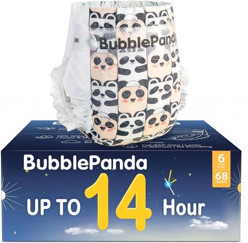 حفاضات BubblePanda الليلية، حفاضات أطفال للحماية الليلية مع نواة ماصة مزدوجة، منطقة امتصاص أوسع، مقاومة للتسرب وسطح ناعم، للاستعمال مرة واحدة (مقاس 2، عدد 80) in Kuwait