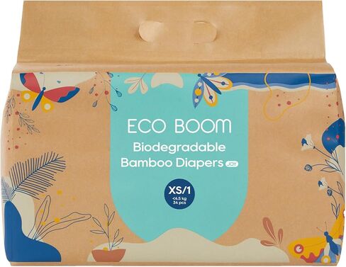 ECO BOOM Bamboo Viscose Baby Diapers, Size 4, 30 Count, Soft & Absorbent Disposable Diapers for Sensitive Skin, Breathable Leak Protection, Eco-Friendly Paper Packaging in Kuwait
