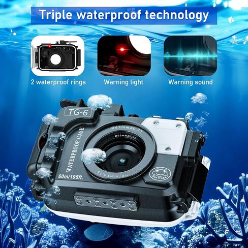 غلاف كاميرا تحت الماء بطول 60 مترًا/195 قدمًا من Searogs لهاتف Olympus TG-6 - حافظة مقاومة للماء بخيط 52 مم و67 مم، منافذ ألياف بصرية مزدوجة، كشف التسرب، لوحة تثبيت من الفولاذ المقاوم للصدأ (TG-6-أسود) in Kuwait
