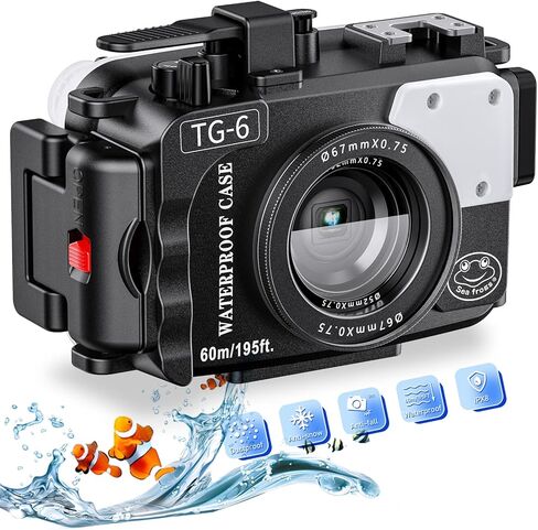 Seafrogs 60m/195ft Underwater Camera Housing for Olympus TG-6 – Waterproof Case with 52mm & 67mm Thread, Dual Fiber Optic Ports, Leak Detection, Stainless Steel Mounting Plate (TG-6-white) in Saudi Arabia