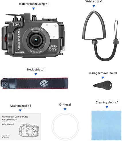 غلاف كاميرا تحت الماء بطول 60 مترًا/195 قدمًا من Searogs لهاتف Olympus TG-6 - حافظة مقاومة للماء بخيط 52 مم و67 مم، منافذ ألياف بصرية مزدوجة، كشف التسرب، لوحة تثبيت من الفولاذ المقاوم للصدأ (TG-6-أسود) in Kuwait