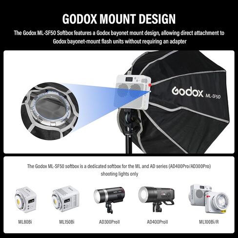 Godox ML-SF50 المثمن سوفت بوكس ​​ل Godox ML100R ML100BI ML60IIBI ML60 Led الفيديو الضوئي سوفت بوكس ​​ل AD300PRO AD300PROII AD400PRO AD400PROII in Kuwait