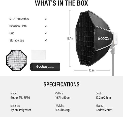 Godox ML-SF50 المثمن سوفت بوكس ​​ل Godox ML100R ML100BI ML60IIBI ML60 Led الفيديو الضوئي سوفت بوكس ​​ل AD300PRO AD300PROII AD400PRO AD400PROII in Kuwait
