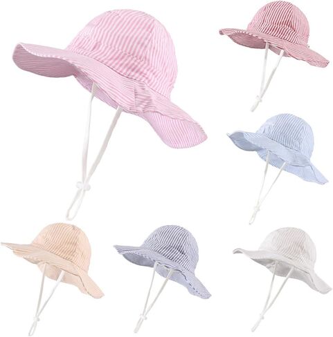 Baby Sun Hat 6-24 Months UPF 50+ Adjustable Wide Brim Beach Striped Cap Toddler Summer Outdoor Boys Girls in Saudi Arabia