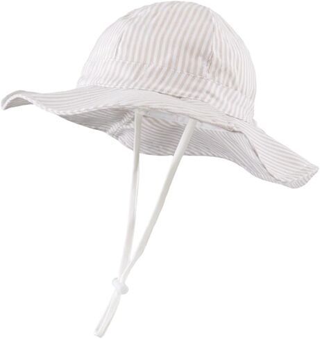 Baby Sun Hat 6-24 Months UPF 50+ Adjustable Wide Brim Beach Striped Cap Toddler Summer Outdoor Boys Girls in Kuwait