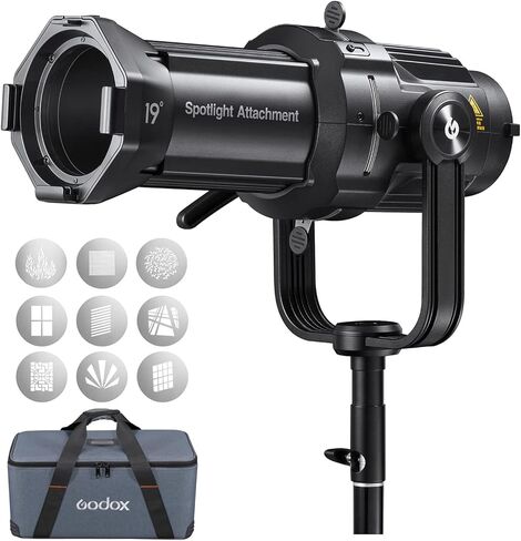 مجموعة ملحقات الأضواء Godox VSA-19K، سنوت مخروطي مع عدسة عرض 19 درجة و9 Gobos لبوينز ماونت فلاش Speedlite، ضوء ستروب أحادي في الاستوديو، ضوء LED للتصوير الفوتوغرافي وإضاءة فيديو in Kuwait