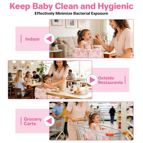 BEBOAN High Chair Cover for Restaurant, Portable Highchair Seat Covers with 3-Point Adjustable Safety Harness and Bag, for Eating/Travel/Home Use, Machine Washable, Fit Wooden Chairs (Pink Flower) in Saudi Arabia