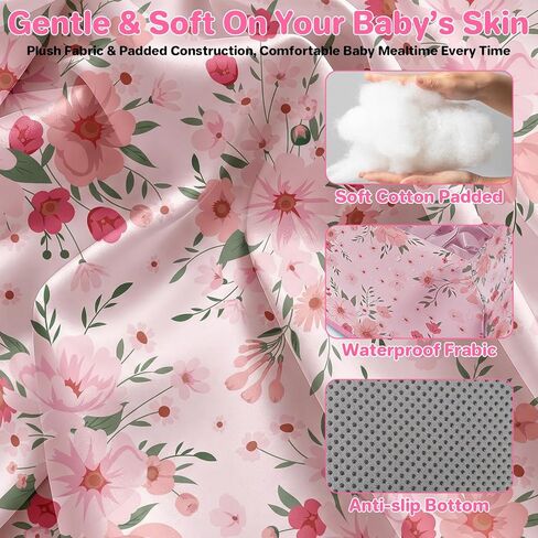 BEBOAN High Chair Cover for Restaurant, Portable Highchair Seat Covers with 3-Point Adjustable Safety Harness and Bag, for Eating/Travel/Home Use, Machine Washable, Fit Wooden Chairs (Pink Flower) in Saudi Arabia