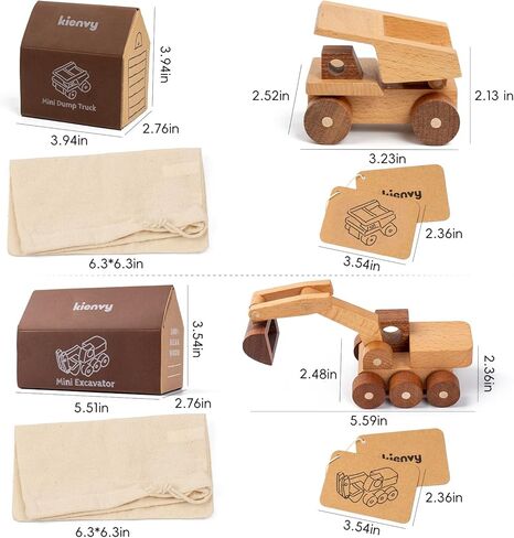 Wooden Toy Cars for 3 Year Old Boys & Girls - Construction Vehicles Set Push Toys for Toddlers, Wood Montessori Car with Rolling Wheels, Natural Wood Toys (Excavator & Dump Truck) in Saudi Arabia