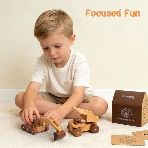 Wooden Toy Cars for 3 Year Old Boys & Girls - Construction Vehicles Set Push Toys for Toddlers, Wood Montessori Car with Rolling Wheels, Natural Wood Toys (Excavator & Dump Truck) in Saudi Arabia