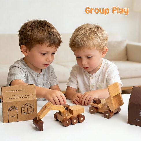 Wooden Toy Cars for 3 Year Old Boys & Girls - Construction Vehicles Set Push Toys for Toddlers, Wood Montessori Car with Rolling Wheels, Natural Wood Toys (Excavator & Dump Truck) in Saudi Arabia