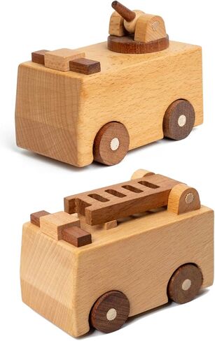Wooden Toy Cars for 3 Year Old Boys & Girls - Construction Vehicles Set Push Toys for Toddlers, Wood Montessori Car with Rolling Wheels, Natural Wood Toys (Excavator & Dump Truck) in Saudi Arabia