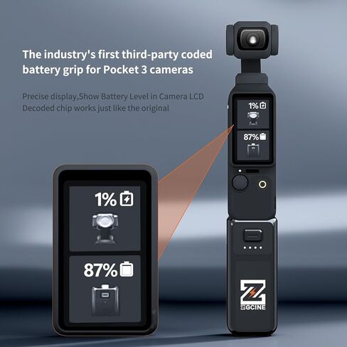 مقبض بطارية ZGCINE PK-H01 لجهاز DJI OSMO Pocket 4 I Pocket 3، 7.7 فولت/1600 مللي أمبير (شحن 1.0X)، شحن سريع 17 وات PD، مقبض بطارية بخيط 1/4 بوصة + فتحة أري in Kuwait