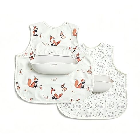 Baby Bibs for Eating,Baby Smock bib with Silicone Catcher, Waterproof Baby Bib Shirt, Baby Feeding Bib for boys & girls, Easy Clean, 6-24M(Beige Love) in Kuwait