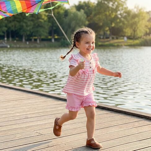 Bmnmsl Baby Girl Clothes 6 12 18 24 Months 2T 3T Toddler Summer Outfit Striped Ruffle Sleeve Shirt Tops Solid Shorts Set in Saudi Arabia