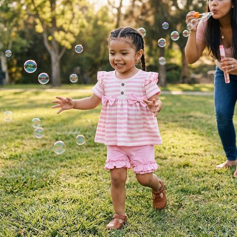 Bmnmsl Baby Girl Clothes 6 12 18 24 Months 2T 3T Toddler Summer Outfit Striped Ruffle Sleeve Shirt Tops Solid Shorts Set in Saudi Arabia