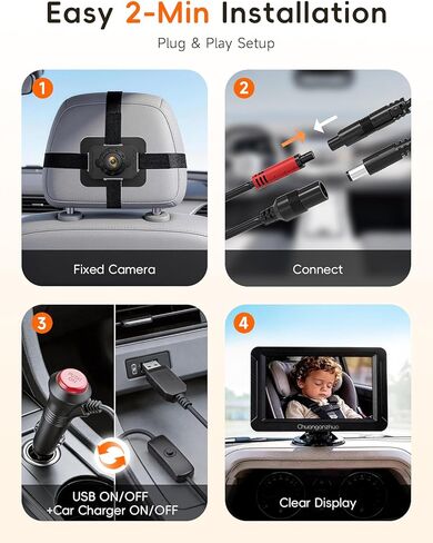 S100C Baby Car Camera USB Powered, Crystal Clear Auto IR Night Vision in Total Dark, Adjust Brightness & 1080P 5" IPS Monitor, 3X Zoom & 360° Rotating Backseat Camera for Rear or Forward-Facing in Saudi Arabia