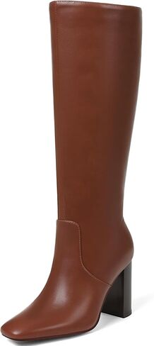 Women's Knee High Boots, Comfortable Square Toe Faux Leather Boot Fashion Long Tall Boots for Riding Chunky High Heeled Dress/Casual Boot in Kuwait