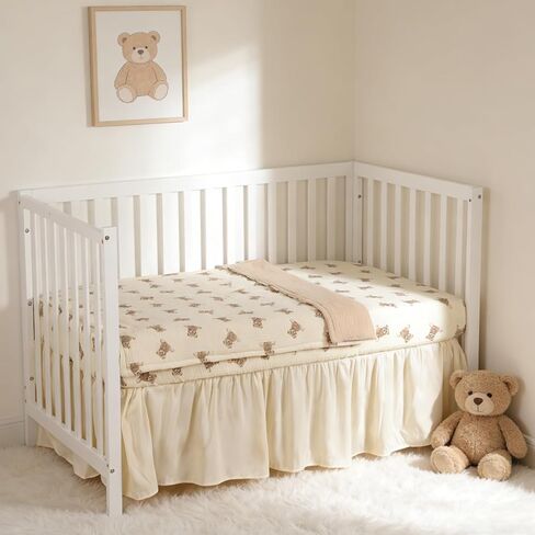 Organic Cotton Muslin Baby Crib Bedding Set 3 Piece Soft for Infant Newborn Toddler Boys Girls 52"x28", Nursery Bed Quilt Set Decor with Fitted Crib Sheet, Boho Quilted Comforter Blanket, Bed Skirt | GOTS Organic Cotton, Soft, Breathable, Skin-friendly, D in Kuwait