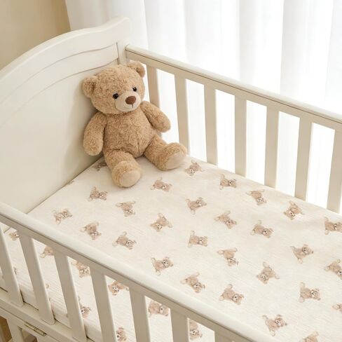 Organic Cotton Muslin Baby Crib Bedding Set 3 Piece Soft for Infant Newborn Toddler Boys Girls 52"x28", Nursery Bed Quilt Set Decor with Fitted Crib Sheet, Boho Quilted Comforter Blanket, Bed Skirt | GOTS Organic Cotton, Soft, Breathable, Skin-friendly, D in Kuwait