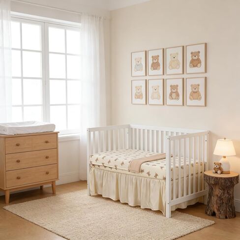 Organic Cotton Muslin Baby Crib Bedding Set 3 Piece Soft for Infant Newborn Toddler Boys Girls 52"x28", Nursery Bed Quilt Set Decor with Fitted Crib Sheet, Boho Quilted Comforter Blanket, Bed Skirt | GOTS Organic Cotton, Soft, Breathable, Skin-friendly, D in Kuwait
