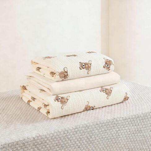 Organic Cotton Muslin Baby Crib Bedding Set 3 Piece Soft for Infant Newborn Toddler Boys Girls 52"x28", Nursery Bed Quilt Set Decor with Fitted Crib Sheet, Boho Quilted Comforter Blanket, Bed Skirt | GOTS Organic Cotton, Soft, Breathable, Skin-friendly, D in Kuwait
