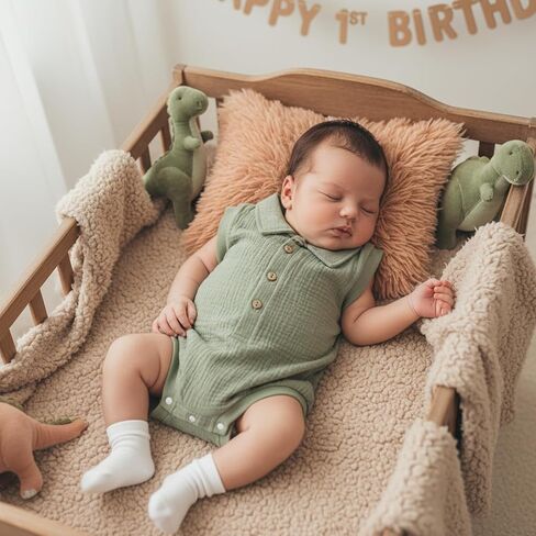 Honganda Newborn Baby Boy Cotton Linen Romper Short Sleeve Lapel Collar Button Down Jumpsuit Summer Solid One Piece Outfit in Kuwait