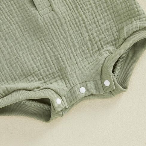 Honganda Newborn Baby Boy Cotton Linen Romper Short Sleeve Lapel Collar Button Down Jumpsuit Summer Solid One Piece Outfit in Kuwait