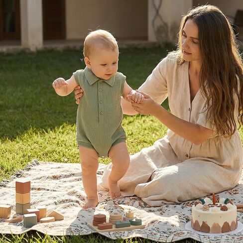 Honganda Newborn Baby Boy Cotton Linen Romper Short Sleeve Lapel Collar Button Down Jumpsuit Summer Solid One Piece Outfit in Kuwait