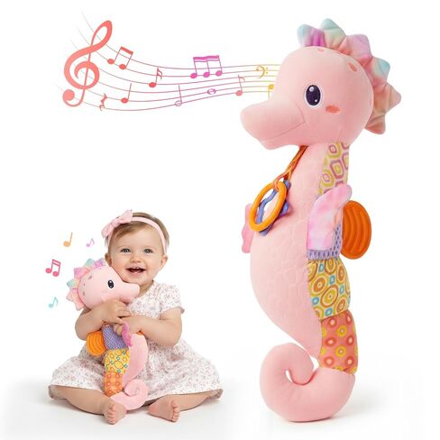 Baby Toys 0-6 Months,Infant Musical Seahorse Stuffed Animals Sensory Toys with Bright Colors,Multiple Textures,Rattles & Crinkle Sound Paper,Tummy Time Toy for Newborn Boys Girls 0-12 Months-Purple in Saudi Arabia