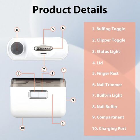 مقص أظافر كهربائي مع ضوء LED، أداة تشذيب أظافر أوتوماتيكية قابلة لإعادة الشحن للأطفال والبالغين وكبار السن، أداة هادئة وآمنة لتصفيف أظافر اليدين والقدمين مع صندوق تخزين الأظافر in Kuwait