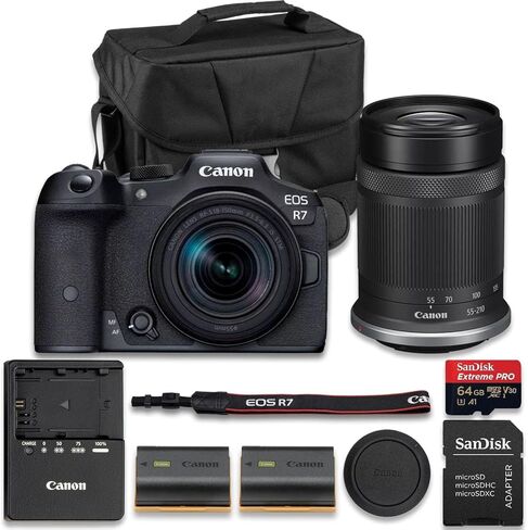 Canon EOS R7 Mirrorless Camera with Extra LP-E6NH Lithium-Ion Battery + SanDisk Extreme Pro 64GB + Camera Carrying Case (11pc Bundle) in Kuwait