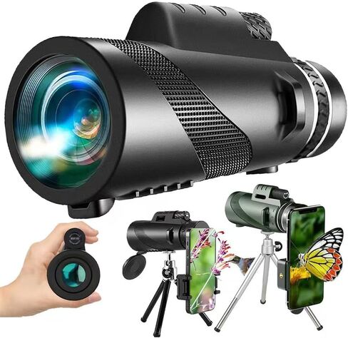 40X60 Monocular Telescope with Smartphone Holder & Tripod, Power Prism Compact Monoculars for Adults Kids, HD Monocular Scope for Bird Watching Hiking Concert Travelling Black in Kuwait