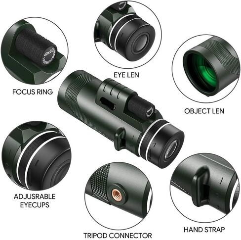 40X60 Monocular Telescope with Smartphone Holder & Tripod, Power Prism Compact Monoculars for Adults Kids, HD Monocular Scope for Bird Watching Hiking Concert Travelling Black in Kuwait