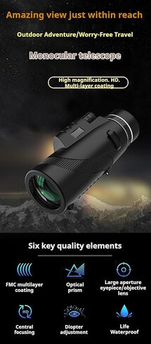 40X60 Monocular Telescope with Smartphone Holder & Tripod, Power Prism Compact Monoculars for Adults Kids, HD Monocular Scope for Bird Watching Hiking Concert Travelling Black in Kuwait