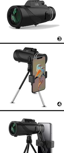 40X60 Monocular Telescope with Smartphone Holder & Tripod, Power Prism Compact Monoculars for Adults Kids, HD Monocular Scope for Bird Watching Hiking Concert Travelling Black in Kuwait